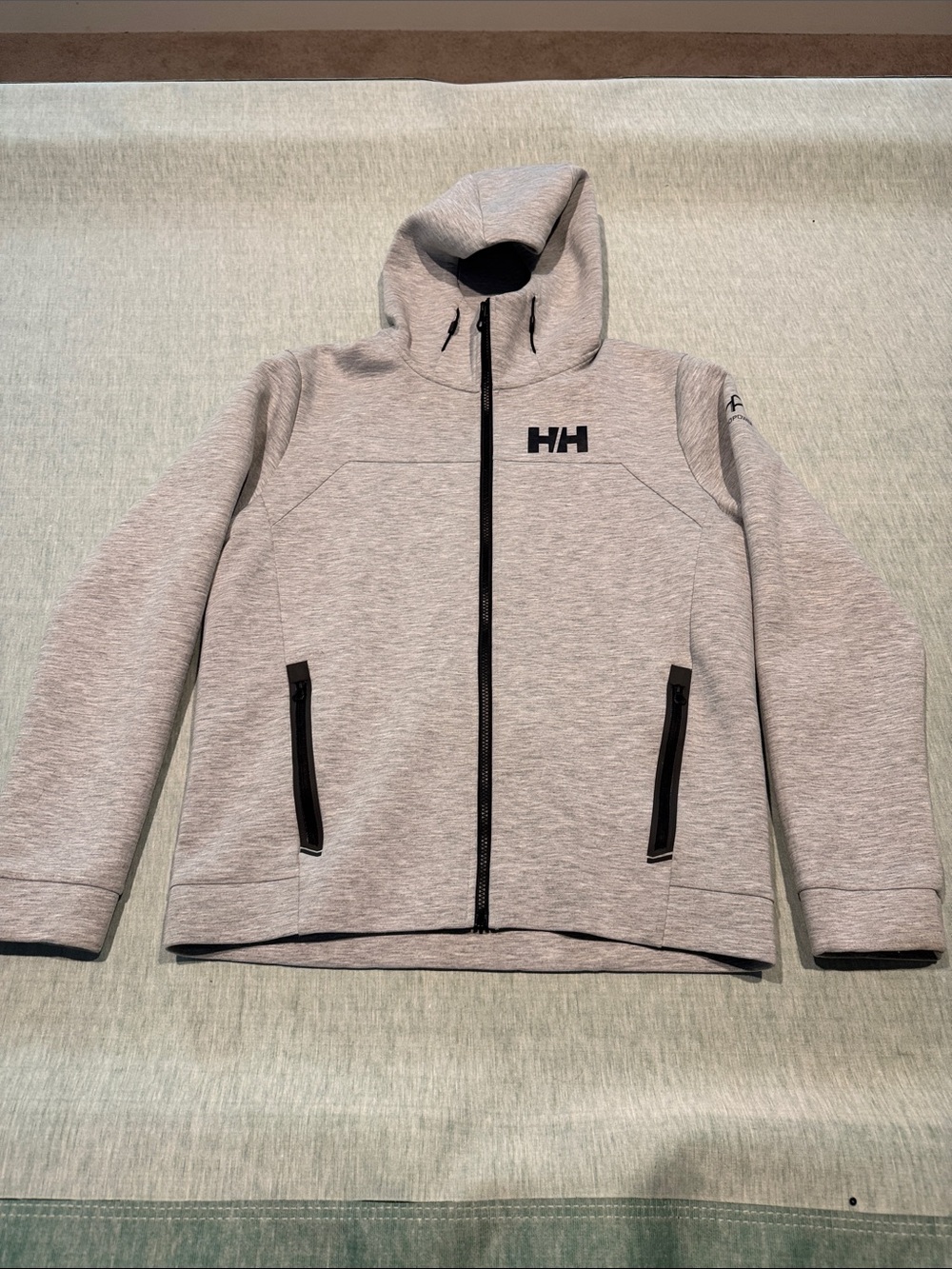 Helly Hansen Light Gray Hooded Zip-Up Sweater with Black Accents